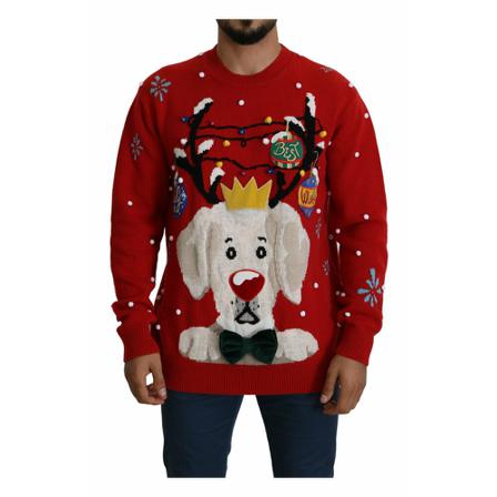 Dolce & Gabbana, Christmas Dog Pullover Czerwony, Mężczyzna, Rozmiar: M