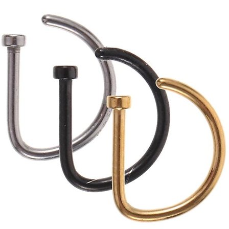 3 stk. Metal D-formede næseringe hoops rustfrit stål åbne næsebor studs(0.2X0.9X1.1CM,som vist)