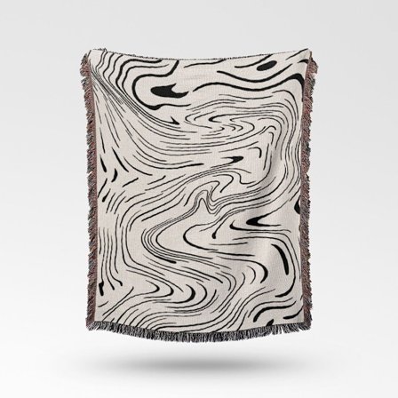 1 stk. 160x130cm Plaid tæppe sort og hvidt mønster strikket D