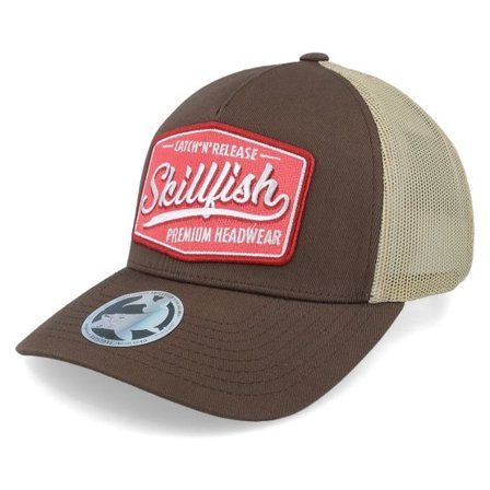 Skillfish - Brun trucker Keps - Premium Fishing Retro Brown/Khaki A-frame Trucker @ Hatstore