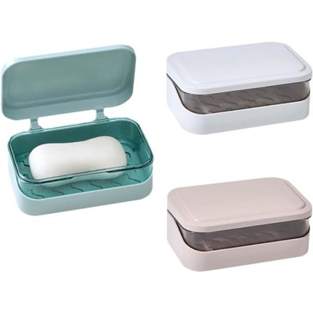 Et sæt med 3 vandtætte rektangulære rejseopbevaringsbeholdere med aftagelige drændæksler og plastikskåle/tallerkener (fås i forskellige farver).