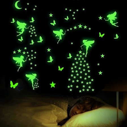 Självlysande stjärnor för tak, 6 ark lysande väggdekaler fluorescerande stjärnmönster självhäftande självlysande dekaler för barnrumsväggar och tak