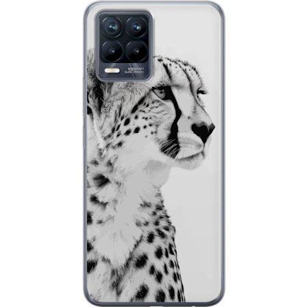 Kompatibel Mobilcover til Realme Realme 8 Sleek sort-hvidt close-up af en gepard med rolig blik og elegante markeringer, der fremhæver dens kraftfuld