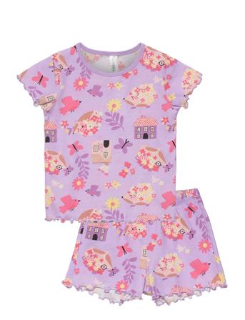Pajama Short Aop W Frill Edge Pyjamas Sett Lilla Lindex*Betinget Tilbud