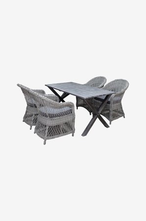 LifestyleGarden - Bord 150 cm & 4 stk Marbella-stole - Grå - Spisegrupper - Fra Homeroom