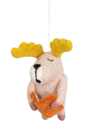 A World of Craft READING MOOSE Julhänge Dekoration Rosa 11 CM