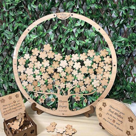 Personlig Alternativ til Bryllupsgæstebog, Bryllupsgaveæske i Træ, Bryllupsidéer Rund Bryllupsgaveæske