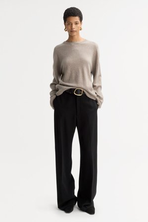 Soft Goat - Regular fit crewneck - Kashmirtröja dam - L - Greige