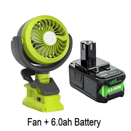 Bärbar fläktkraft för Ryobi 18V Ett batteri 2 i 1 Tvåhastighetsfläkt och ledljus Elverktyg för camping Uppladdningsbar för P108