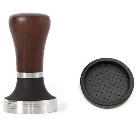 Kaffe Tamper Valnød Håndtag 51Mm, Espresso Hånd Tamper 51Mm, 304 Rustfrit Stål Kaffe Tamper med Måtte