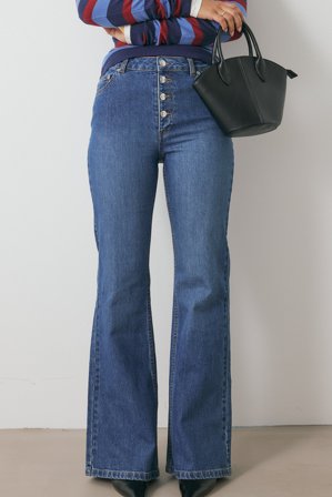 Emmanuelle Koffi x NA-KD Jean bootcut à boutons - Jean bootcut - Bleu - EU 32