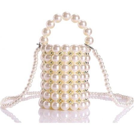 Beaded Handbag For Women White Pearl Decoration Evening Bags With Detachable Chain Inner Bag A916-609