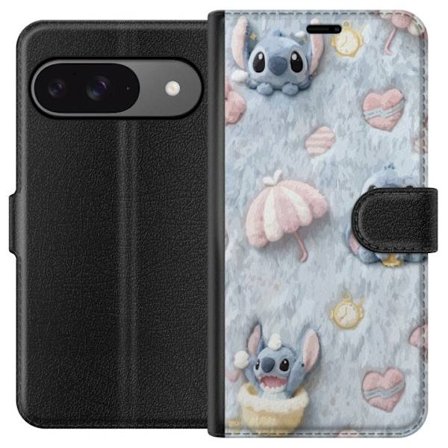 Yhteensopiva Lompakkokotelo Google Pixel 9 Pro Pisto kuvioita sydämillä, sateenvarjoilla ja pastellin värisellä pehmeällä taustalla