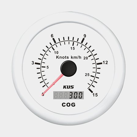 Velocímetro náutico KUS, Ø85 mm, 12 V / 24 V, GPS, branco, 0-15 nós + sensor