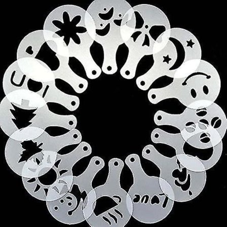 16 stk. Sæt Cappuccino Kaffe Barista Skabeloner