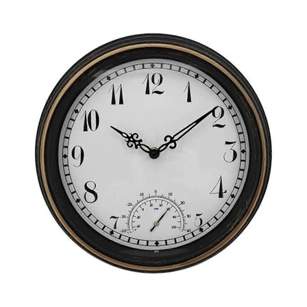 Utomhus Vattentät Väggklocka med Termometer IP44 Vintage Rund Trädgårdsinredning Klocka 12 Tum Utomhus