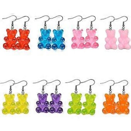 Heyone 8 Par Sæt Farverige Harpiks Slik Gummy Bear Dangle Øreringe Gave til Kvinder Piger 50