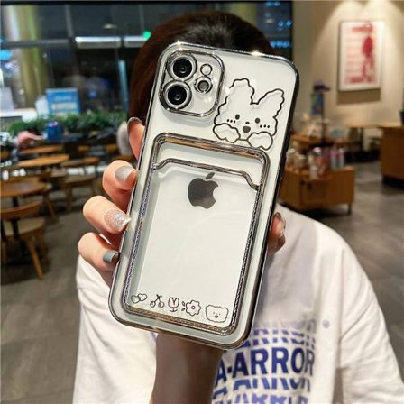 iPhone 13, 13 Pro, 13 Pro Max läpinäkyvä kotelo kanin lompakolla