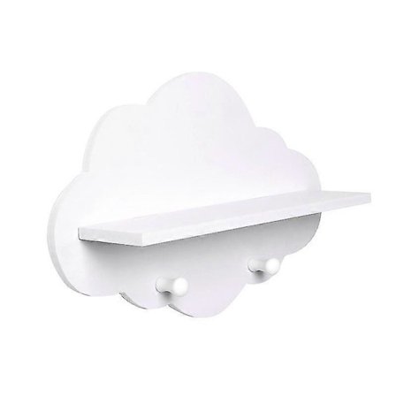 Molnformad Trä Förvaring Flytande Hylla Väggmonterad Krok Förvaringshållare 1 st, Vit -aya