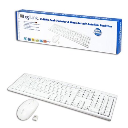 LogiLink Tastatur Wireless 2,4GHz mit Maus white