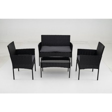 COSTWAY 4-osainen Rottinkinen PE-pöytä ja 2 puutarhatuolia, 2-hengen sohva, ulkokalusteet harmailla tyynyillä