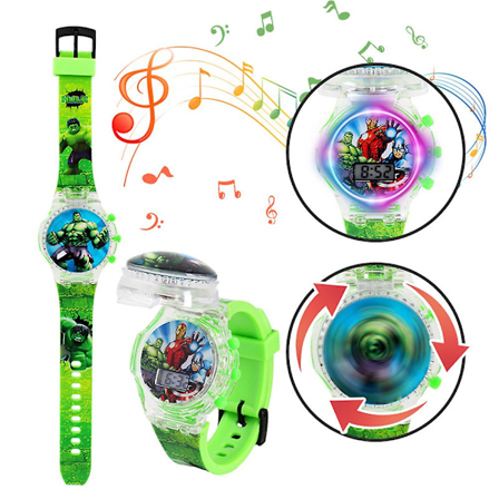 Børne tegneseriefigur ur Børn blinkende lysende digital musikalsk ur snurretop flip cover armbåndsur_xx