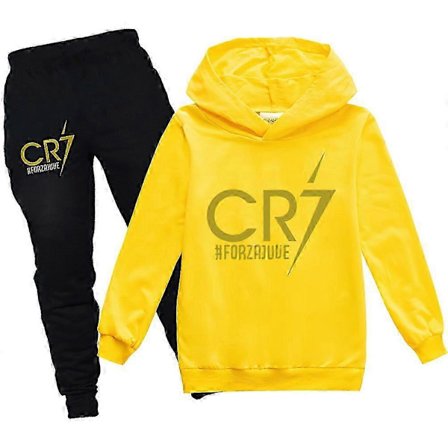 2 STK Cristiano Ronaldo Hættetrøje VM Nr. 7 Julegaver Fodboldstjerne Hættetrøje og Blå Bukser Sæt Piger Drenge Hættetrøje Sweatshirt Pullover Toppe 