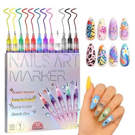 Nail Art Markers med Fin Spets – Nageldesign i 12 färger