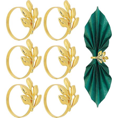6 stk Serviettringholder, Metalliske Blad Serviettringer Husholdnings Servietspenne