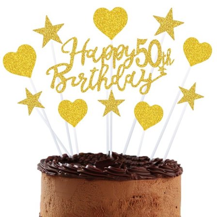 Grattis på födelsedagen Tårta Topper Ålder Antal Party Banner Dekorationer Tillbehör för söt tjej Kvinnor Jubileum(Guld 50)