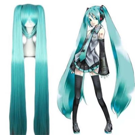 Hatsune Miku Parykk Cosplay Parykk med 2 Hestehale Lang Straight