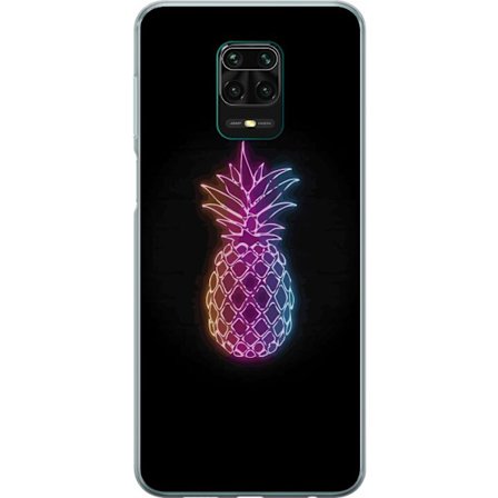 Yhteensopiva Puhelinkuori Xiaomi Xiaomi Redmi Note 9 Pro Neonkuvitus ananaksesta värikkäässä valossa mustaa taustaa vasten