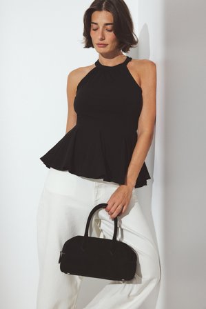 NA-KD Neckholder-Top mit Falten - Rückenfreies Top - Schwarz - L