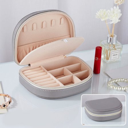 Lille smykkeskrin til kvinder, opbevaringsboks til ringe, øreringe, halskæder, gaver (grå)