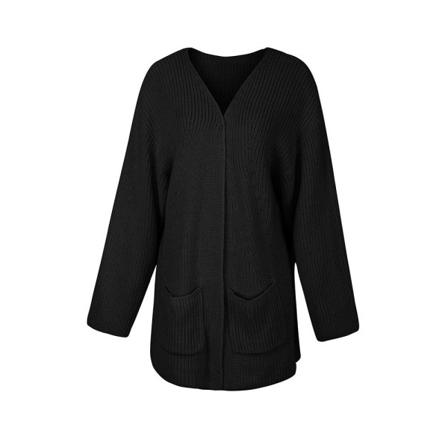 Enfärgad Pocket Sweater Cardigan För Kvinnor