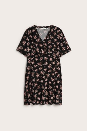 Kappahl | Blomstret kjole med volangdetaljer Svart L | Svart