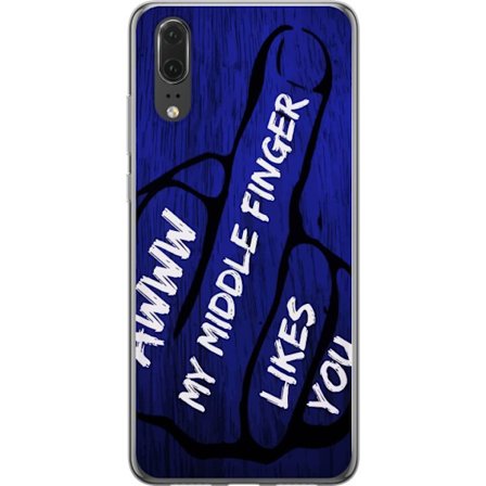 Kompatibel Mobilcover til Huawei P20 Mørk typografisk illustration med hjerteform og budskab om venskab mod dybblå trætekstur