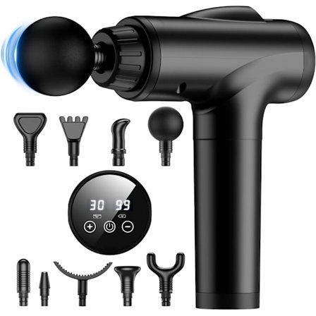 Massagepistol til dybvævsmassage, professionel perkussionsmassager med 30 hastigheder og 9 hoveder - håndholdt muskelafslapning til ryg, nakke og ben 