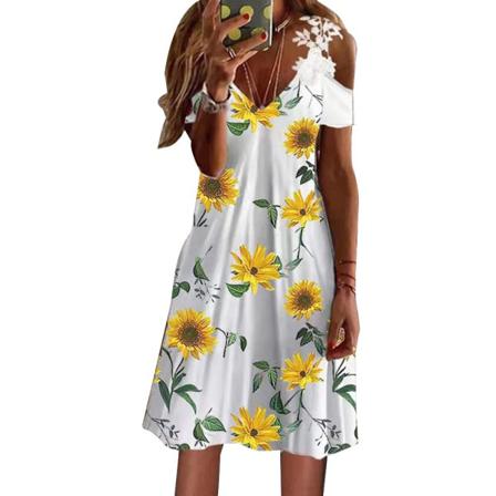Kvinnor Sommar Elegant Sexig Off Shoulder Festklänning Casual Flora