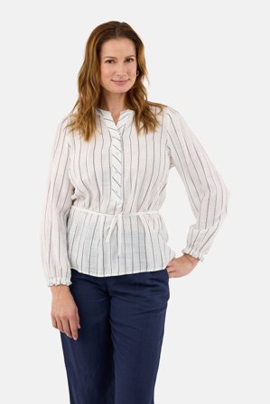 BRANDTEX - Langærmet Bluse - Off White / Sort - Med Bindebånd