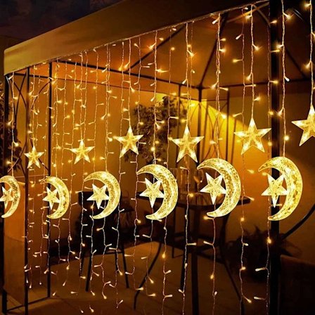 【PP】Eid Ramadan LED-gardinlamper Fairy Lights EU-stik varm hvid