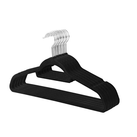 Fløyels, Sklisikre Kleshengere for Dress, Svart - Pakke med 10