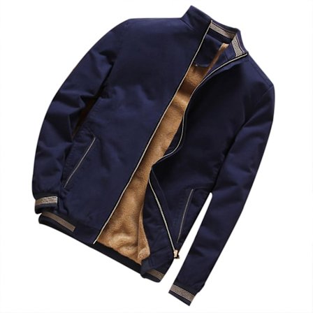 Tykk fleeceforet vinterjakke til mænd med standkrave, lynlåslukning og kort frakke