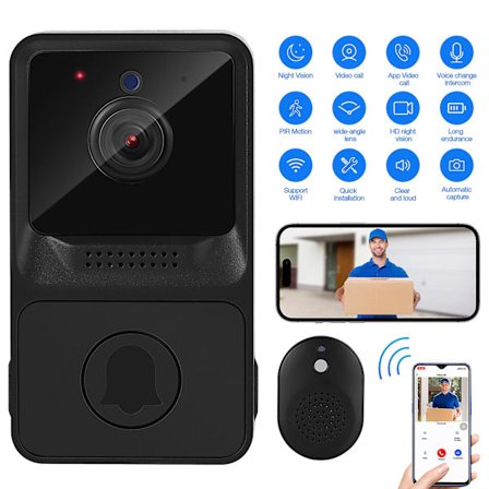Trådløs videodørklokke Smart dørklokke Intercom Wifi Anti-tyveri dørklokke for hjem sovesal kontor (svart)