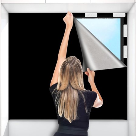 Mörkläggningsgardiner utan borrning, 100% mörkläggande gardiner, 200 x 145 cm, portabla värmeisolerande gardiner för sovrum, barnkammare, vind, kontor