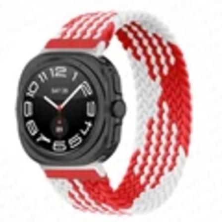 Flätad Solo Loop Strap För Samsung Galaxy Klocka 7 Ultra 47Mm Tillbehör Cora Nylon Armband Galaxy Klocka7 47 Mm Red and white galaxy watch 7 ultra