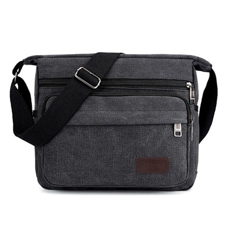 Vanntett Messenger Skulder Bag Medium, Multi Lommer Canvas Crossbody Bag for Menn Kvinner, Casual Mens Satchel Bag