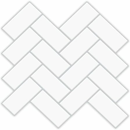 Sett med 3, selvklebende fliser til kjøkken, selvklebende fliser til vegg, bad, dusj, med sildebensmønster, skrell og lim, Hvit