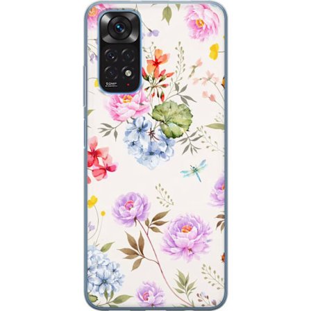 Kompatibel Mobilcover til Xiaomi Xiaomi Redmi Note 11 Blomstret mønster med håndmalede blomster, sommerfugle og insekter i romantisk skandinavisk st