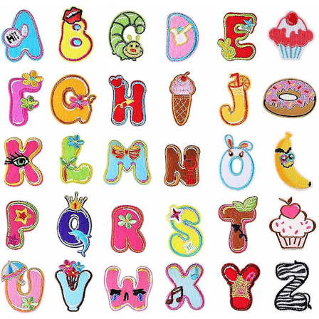 26-pakning med fargede strykemerker (bokstaver A-Å) for klær